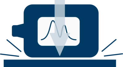 Spectrometer shock test Ligh blue down arrow over dark blue spectrometer