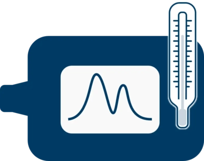 Spectrometer and thermometer icon Spectrometer and thermometer icon in dark blue color
