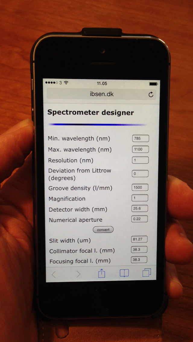 Spectrometer design calculator